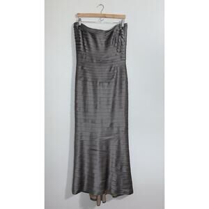 TADASHI SHOJI Neiman Marcus Formal Tiered Maxi Strapless Taupe Dress US Size 12